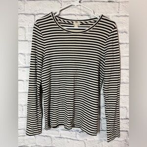 J. Crew Classic Black and White Striped Long Sleeve Tee, Large